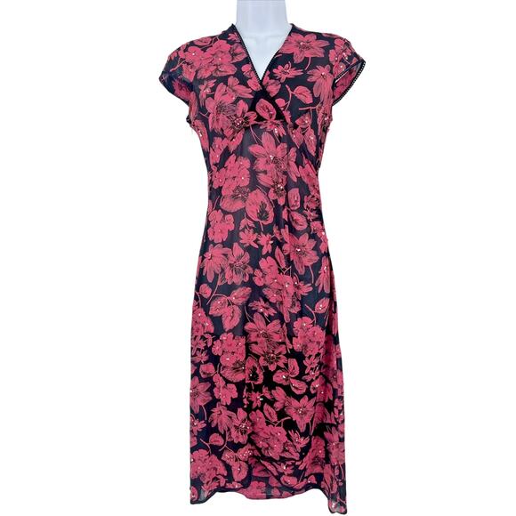 Y2K Sheer Midi Babydoll Dress Floral Sequin Asymmetric Hem Boho Festival Lace - Picture 1 of 10